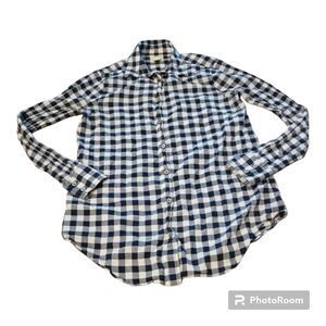 J. Crew XS Petite Black, White Plaid Cotton Long Sleeve Button Up Collared Shirt